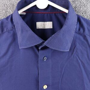 Eton Classic Blue 17.5 Cotton Romania Long Sleeve Convertible Cuff Button Up